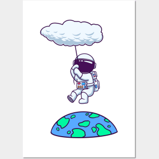 Astronaut Floating With Cloud Balloon Posters and Art